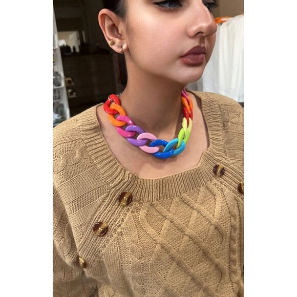 Big acrylic chain necklace colorful rainbow chunky necklace link multicolor - Picture 1 of 3